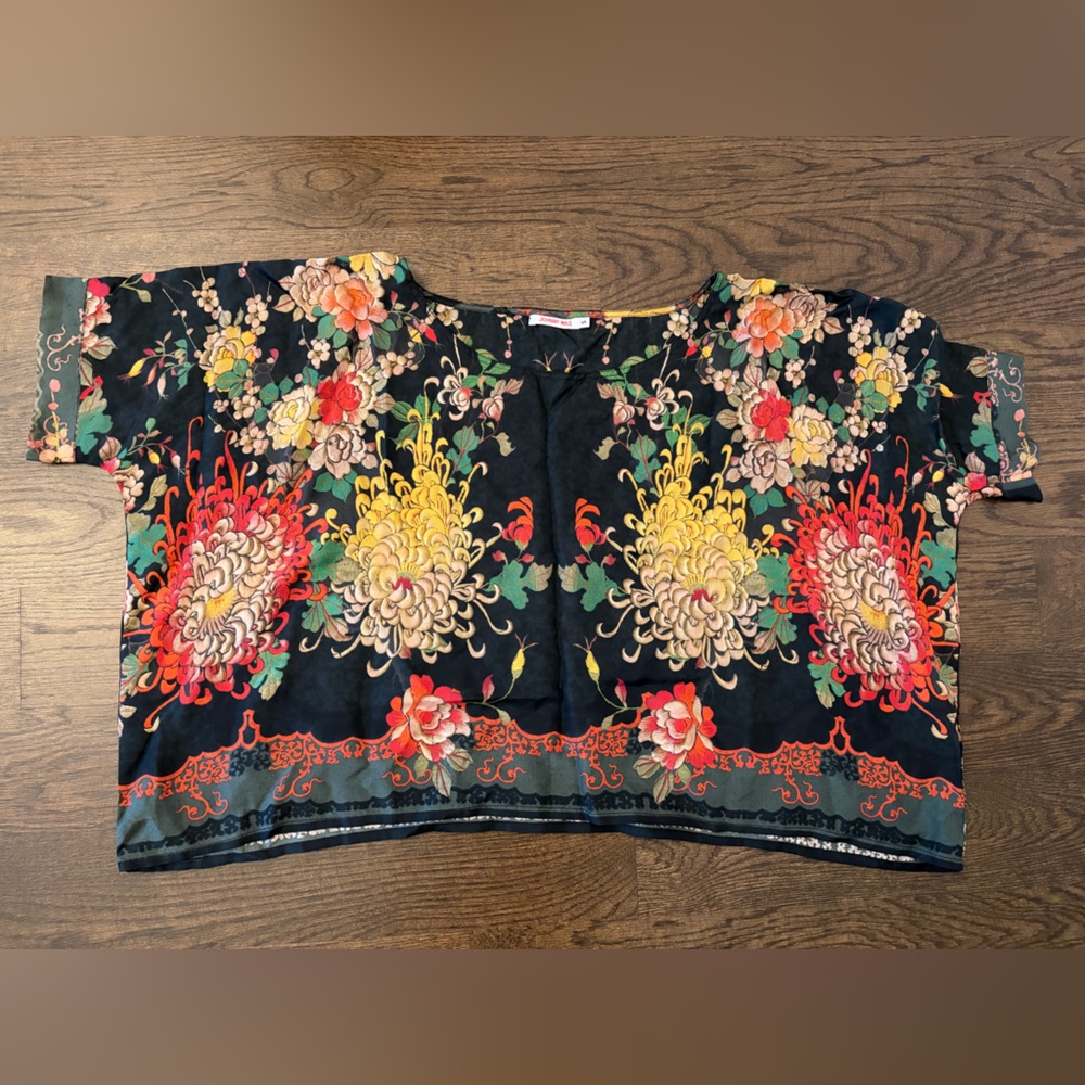 Johnny Was Multicolor Floral 100% Silk Top
